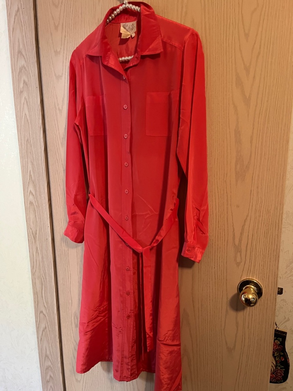 Sears Red Maxi Shirt Dress with Waist Tie